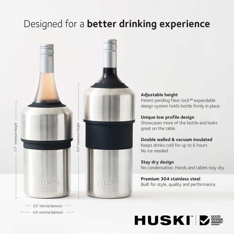 Huski Wine Chiller | Award Winning Iceless Design | Keeps Wine Cold up to 6 Hours | Wine Accessory | Next Generation Ice Bucket | Fits Some Champagne Bottles | Perfect Gift for Wine Lovers (White) - Image 4